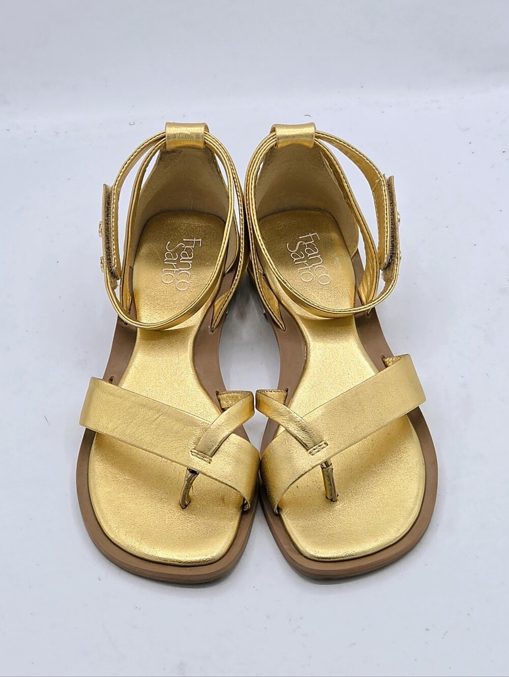 Franco Sarto Gold Metallic Parker Square Toe Flat Sandals Size 8.5M - Picture 3 of 16